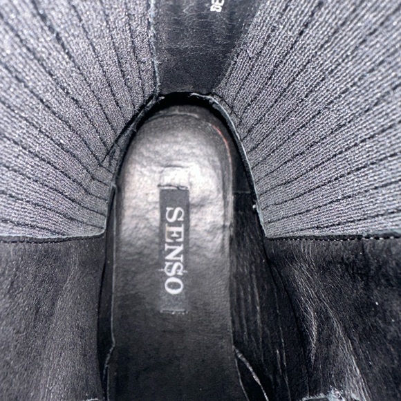 Sleek SENSO Black Leather Combat Booties with White Stripe - Picture 6 of 6